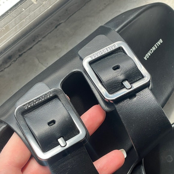 Balenciaga Black Double Buckle Slides - Picture 4 of 7